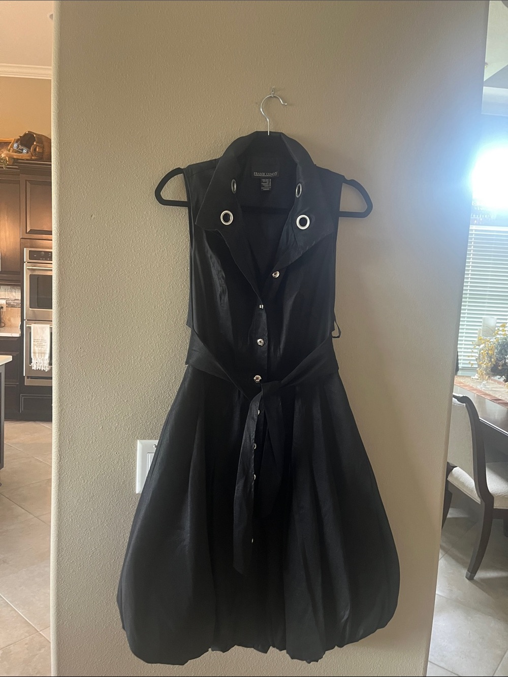 Frank Lyman Design Black Sleeveless Button-Front Bubble Hem Dress
